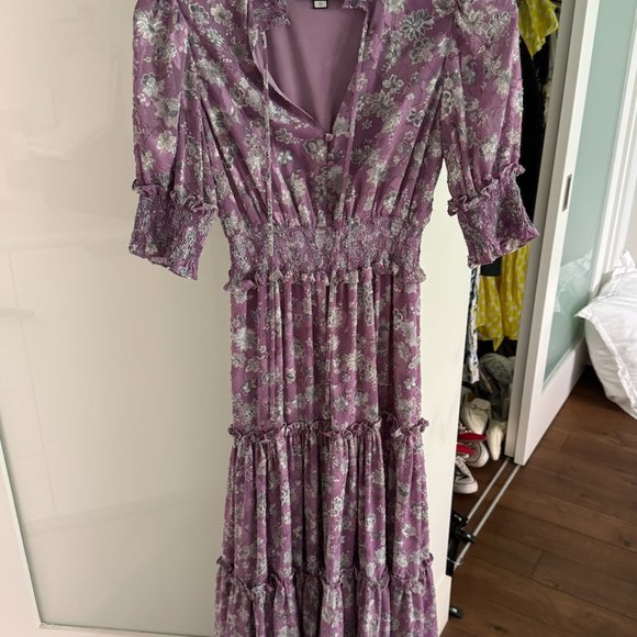 Alexis Purple Floral Maxi Dress Ruffle Details S - Picture 1 of 6